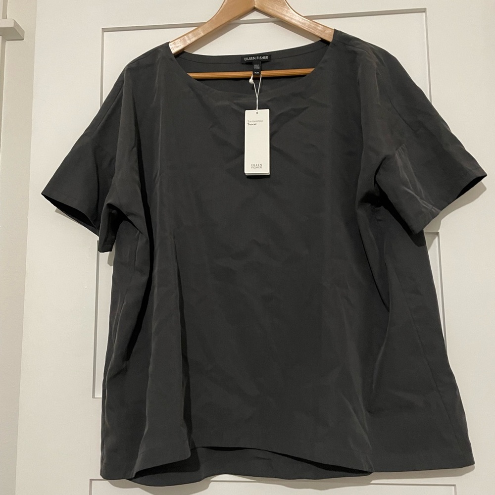 Eileen Fisher Size M Tencel Grey Short Sleeve bateau neck top